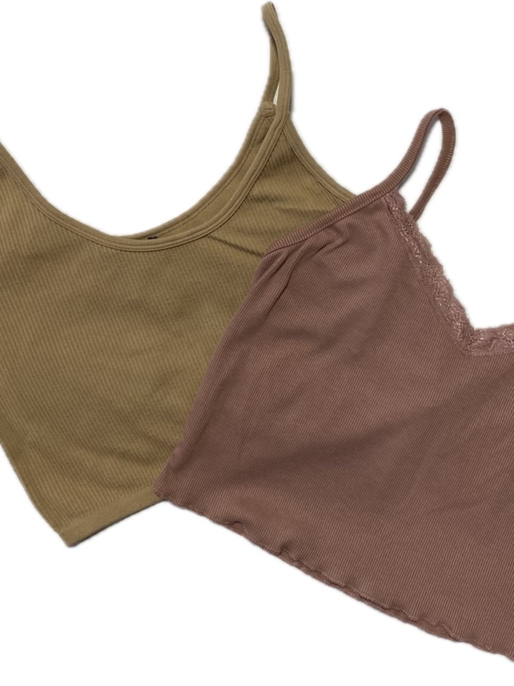 Zara Ribbed Tank Top in Camel Tan and Pale pink cropped tank